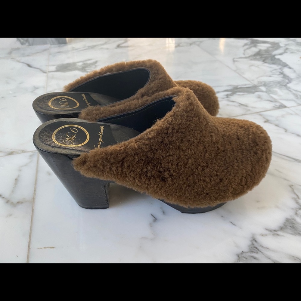No. 6 shearling platform clog